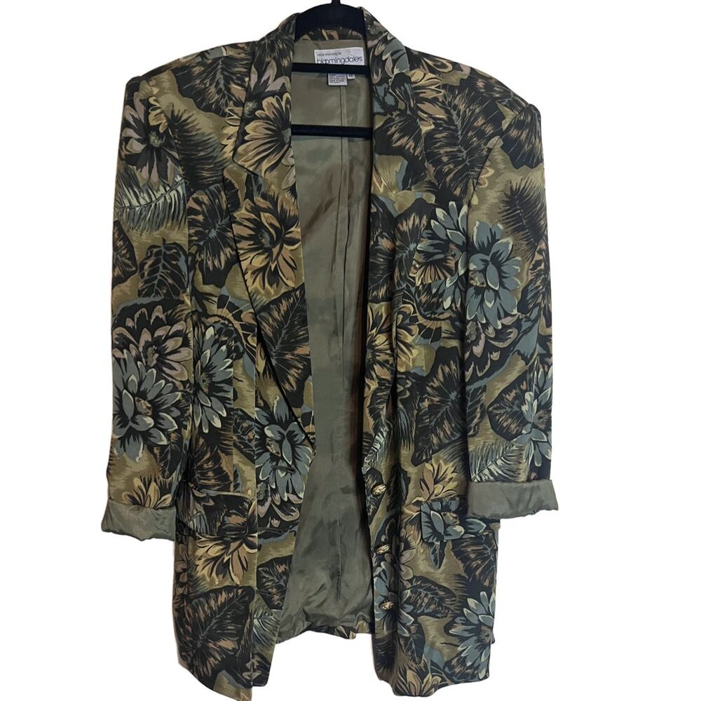 Vintage Bloomingdales 100% Silk Plant Print Blazer Size 12